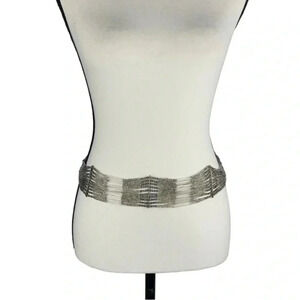 Beaded boho grey thick belt ties at back